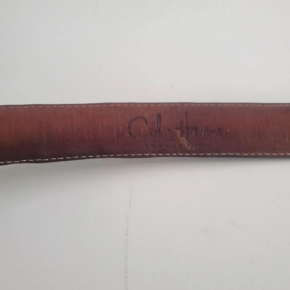 Cole Haan Men's Black Leather Belt Perforated Dress Belt 38/95 Solid Brass